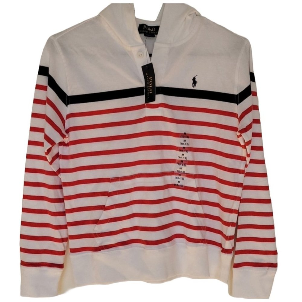 NWT Boy's Polo Stripe Hoodie Size Large 14/16